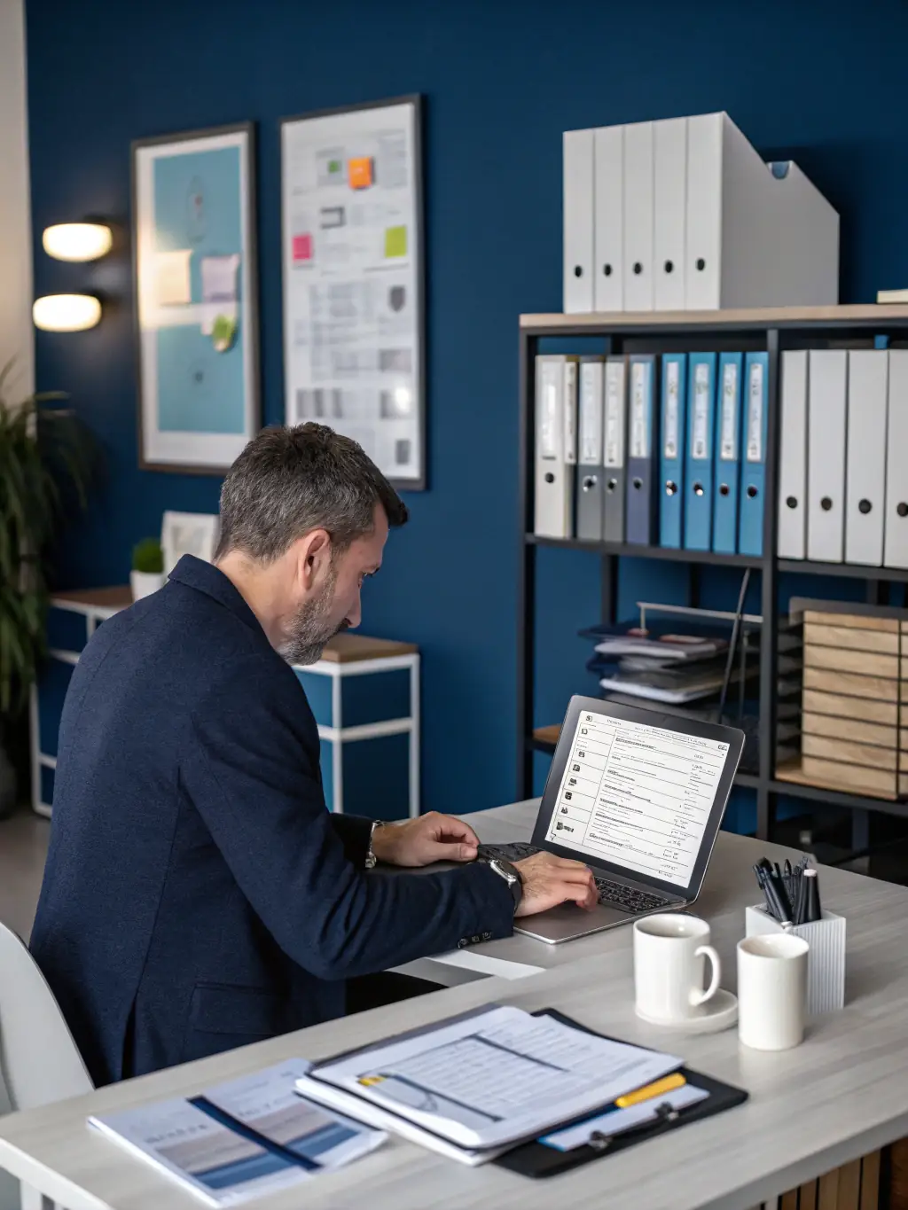 A manager reviewing drug testing reports, emphasizing the informed decision-making enabled by Buntin Wellness Strategies' detailed reporting.