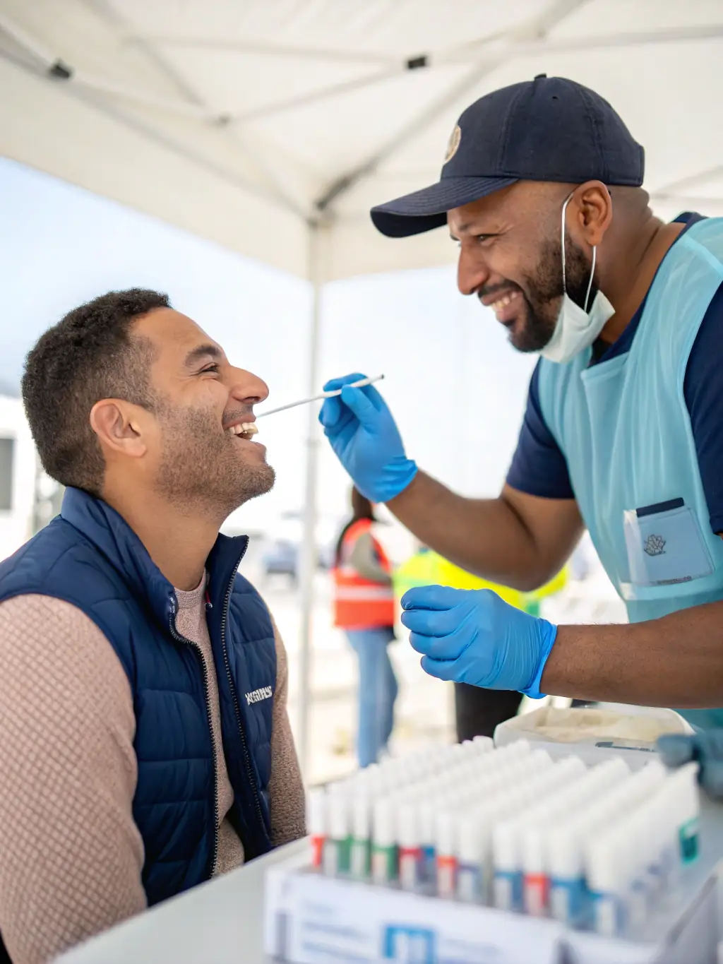 A medical professional administering a saliva swab test, showcasing the ease and non-invasive nature of saliva drug testing.